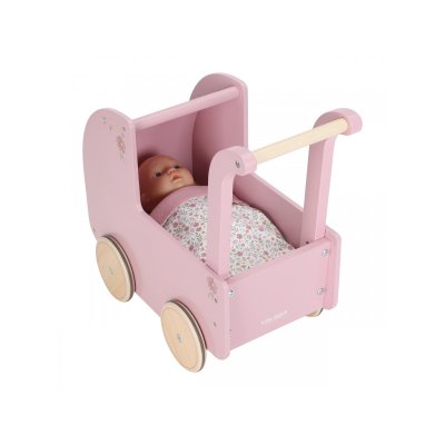 Little Dutch Kočárek pro panenky dřevěný s peřinkou - Pink - obrázek