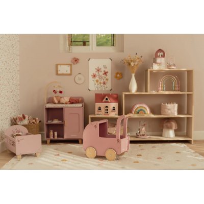 Little Dutch Kočárek pro panenky dřevěný s peřinkou - Pink - obrázek