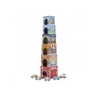 Little Dutch Kostky stohovací s autíčky - obrázek