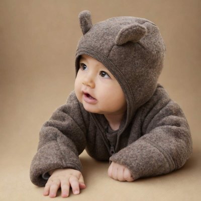 Huttelihut Kombinéza z merino vlny s oušky - Brown Melange, vel. 74