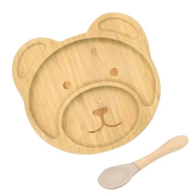 Martons Bambusový talíř s přísavkou + lžička - Medvěd - obrázek