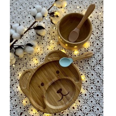 Martons Bambusový talíř s přísavkou + lžička - Medvěd - obrázek