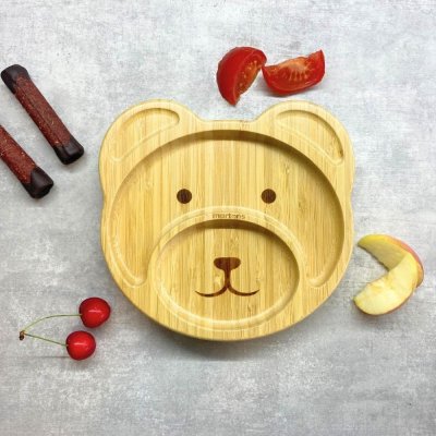 Martons Bambusový talíř s přísavkou + lžička - Medvěd