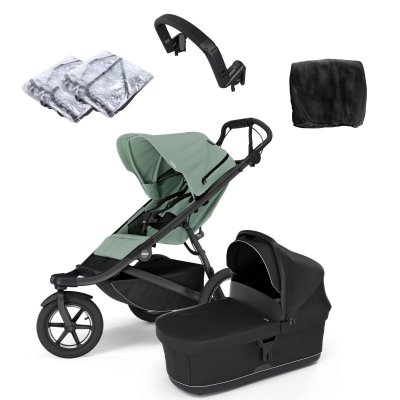 Thule Urban Glide 3 Kompletní kočárek + Madlo na kočárek + Uni příslušenství - Mist Green/Black