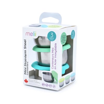 Melii Nerezová dóza se silikonovým víčkem 89 ml, 3 ks - Zelená/Modrá - obrázek
