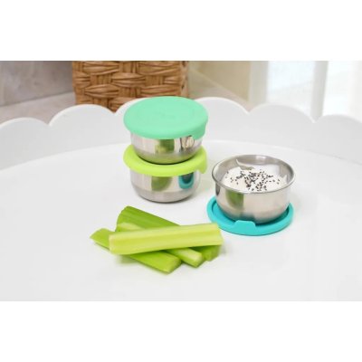 Melii Nerezová dóza se silikonovým víčkem 89 ml, 3 ks - Zelená/Modrá - obrázek