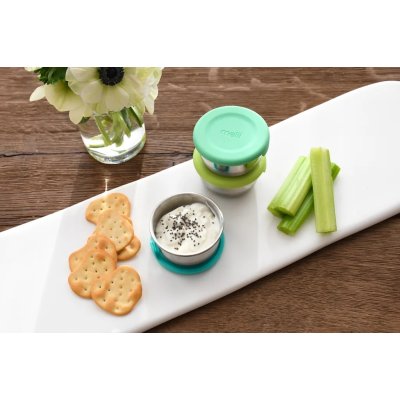 Melii Nerezová dóza se silikonovým víčkem 89 ml, 3 ks - Zelená/Modrá - obrázek