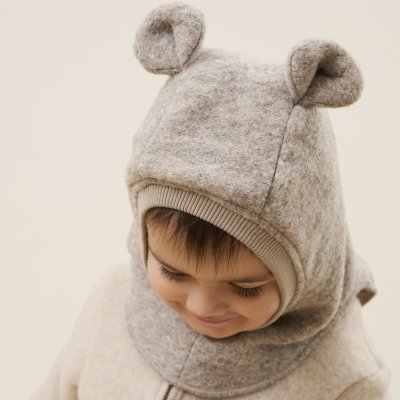 HutteliHut Vlněná kukla s ušima - Camel Melange, vel. 50