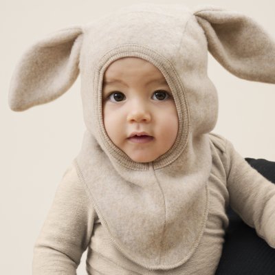 HutteliHut Vlněná/Fleecová kukla s oušky - Camel Melange, vel. 50