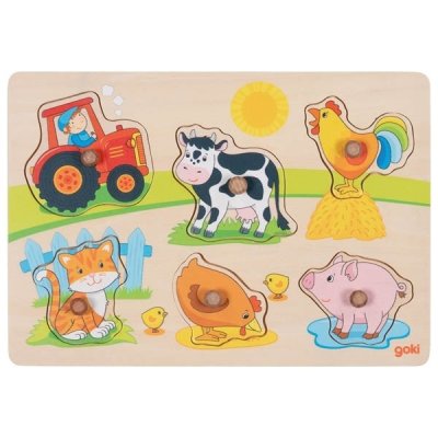 Goki Vkládací dřevěné puzzle - Na Farmě