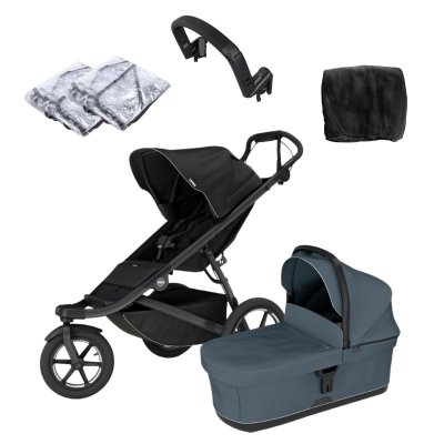 Thule Urban Glide 3 Kompletní kočárek + Madlo na kočárek + Uni příslušenství - Black/Dark Slate