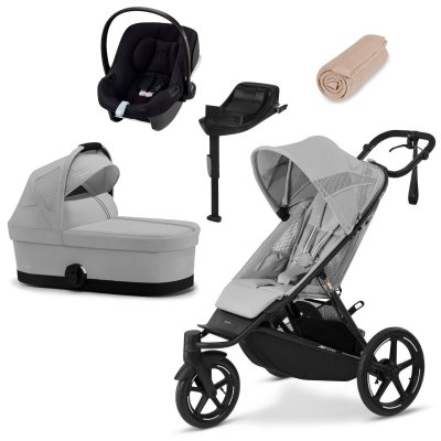 Cybex Avi Spin Kočárek od narození + Autosedačka + Základna - Fog Grey/Sand