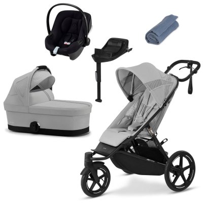Cybex Avi Spin Kočárek od narození + Autosedačka + Základna - Fog Grey/Blue