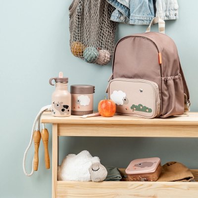 Done by Deer Dětská nerezová láhev Tiny Farm, 350 ml - Růžová - obrázek