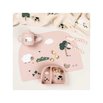 Done by Deer Silikonové prostírání Tiny Farm - Růžové - obrázek