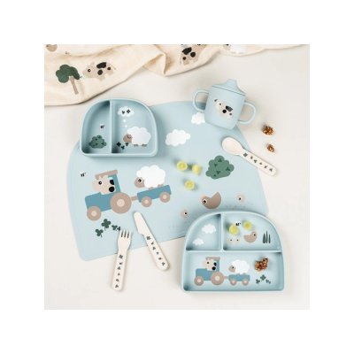 Done by Deer Silikonové prostírání Tiny Farm - Modré - obrázek