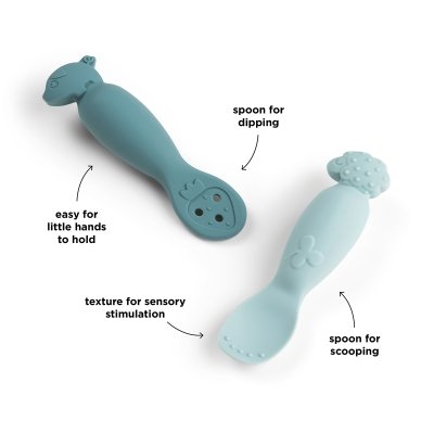 Done by Deer Silikonové lžičky Tiny Farm, 2 ks - Modré - obrázek