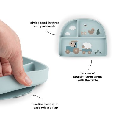 Done by Deer Stick & Stay Jídelní talíř Tiny Farm - Modrý - obrázek