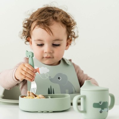 Done by Deer Stick & Stay Silikonová miska Playground - Zelená - obrázek