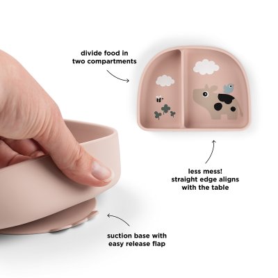 Done by Deer Stick & Stay Silikonová miska Tiny Farm - Růžová - obrázek