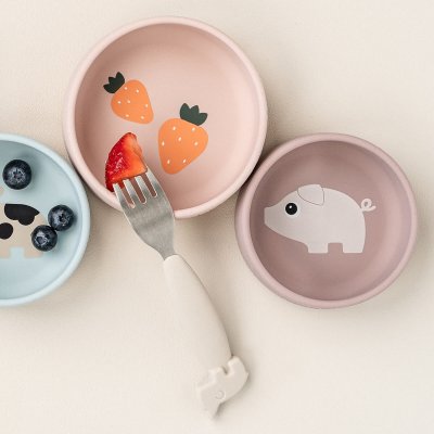 Done by Deer Set silikonových misek Pigee, 2 ks - Růžové - obrázek