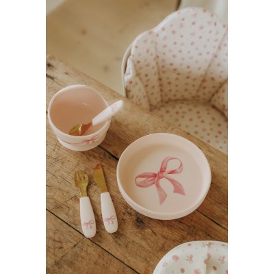 Elodie Details Silikonová miska s ocelovou lžičkou - Rosy Bow - obrázek