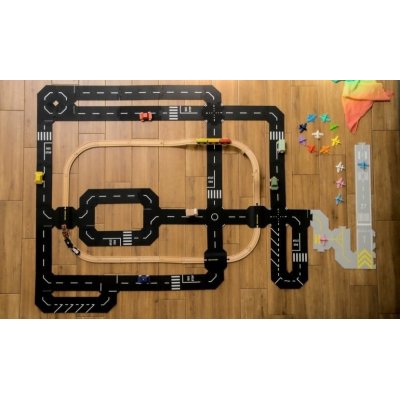 ToddleRoad Silikonové puzzle flexibilní silnice - Železniční přejezd se silnicí, 2 ks - obrázek