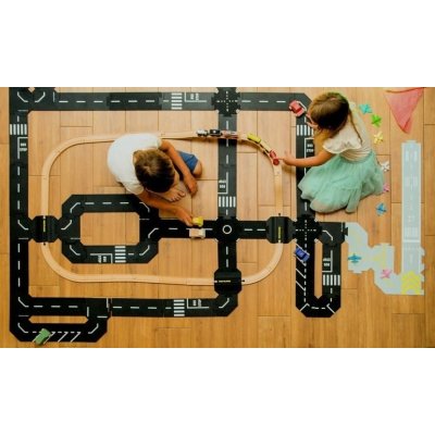 ToddleRoad Silikonové puzzle flexibilní silnice - Kruhový objezd a křižovatka, 2 ks - obrázek