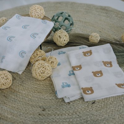 FreeOn Bubaba Mušelínové látkové pleny 3 ks - Teddy - obrázek