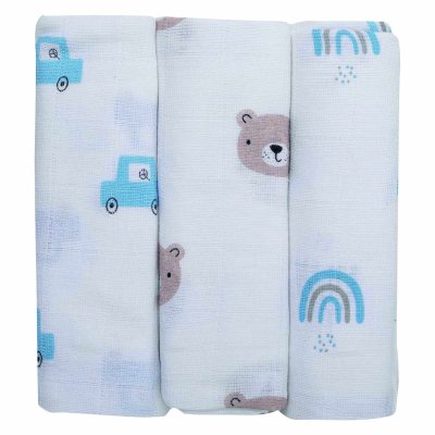 FreeOn Bubaba Mušelínové látkové pleny 3 ks - Teddy