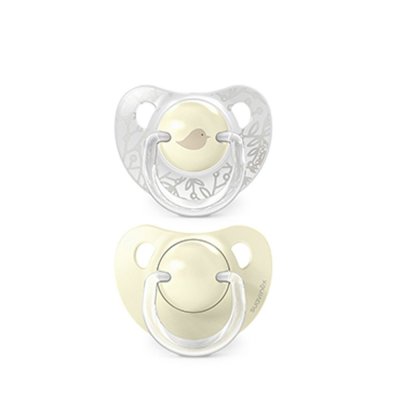 Suavinex Birdies Dudlík anatomický silikon 0 - 6 m, 2 ks - Žlutý