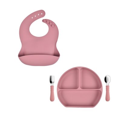 Martons Jídelní sada silikonová s přísavkou 4dílná II - Dark Pink