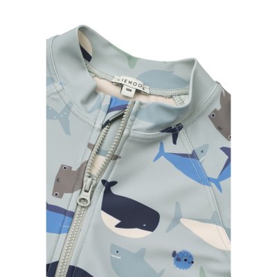 Liewood Max Dětské plavky s krátkým rukávem - Shark/Dove Blue, vel. 92 - obrázek