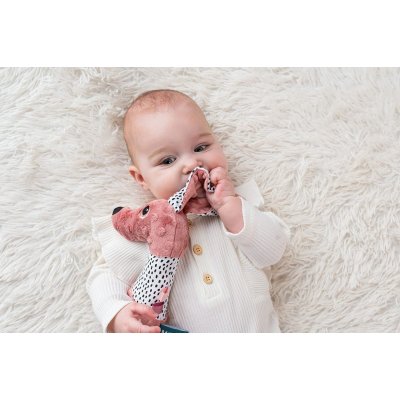 Moms Care Senzorická hračka s kousátkem Pejsek Jami - Růžové - obrázek