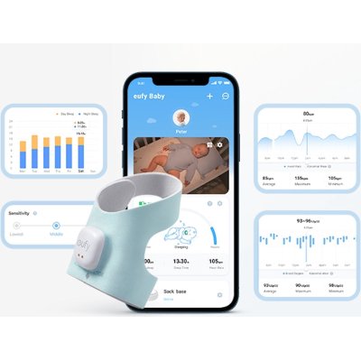 Eufy Dětská chůvička s chytrou ponožkou Anker S340 2K - Modrá - obrázek