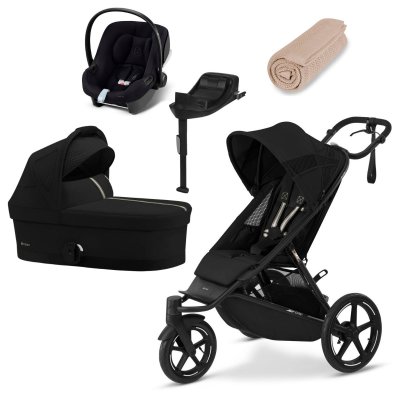 Cybex Avi Spin Kočárek od narození + Autosedačka + Základna - Moon Black/Beige