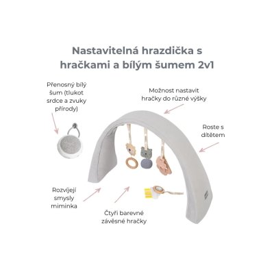 Sleepee Nastavitelná hrazdička s hračkami a bílým šumem 2v1 - Grey - obrázek