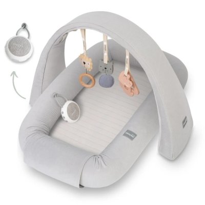 Sleepee Multifunkční hnízdečko pro miminko s hrazdičkou a bílým šumem 4v1 - Grey