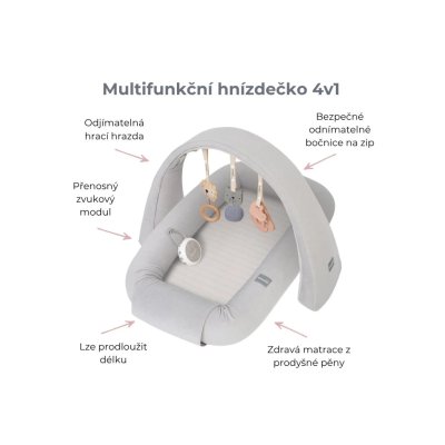 Sleepee Multifunkční hnízdečko pro miminko s hrazdičkou a bílým šumem 4v1 - Sand - obrázek