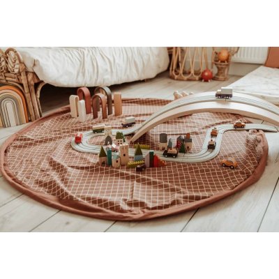 Play & Go Noomad Original Hrací deka/Vak na hračky Organic - Grid Brown - obrázek