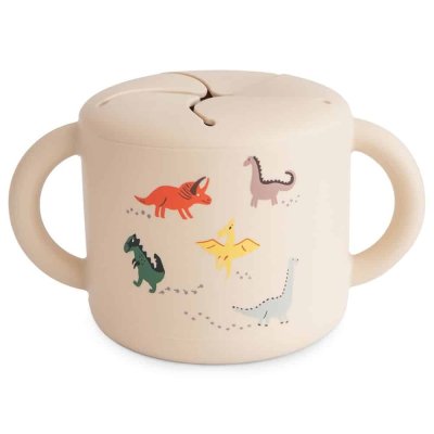 Mushie Silikonový hrnek na snack - Dinosaurs - obrázek