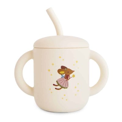 Mushie Silikonový tréninkový hrneček s brčkem - Fairy Mice