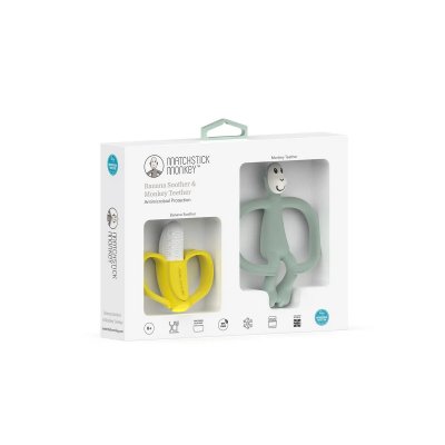 Matchstick Monkey Dárkový set kousátek Banán a opice - Mint Green