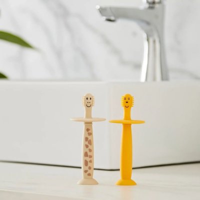 Matchstick Monkey Tréninkový zubní kartáček se zátkou - Žirafa a Lev - obrázek