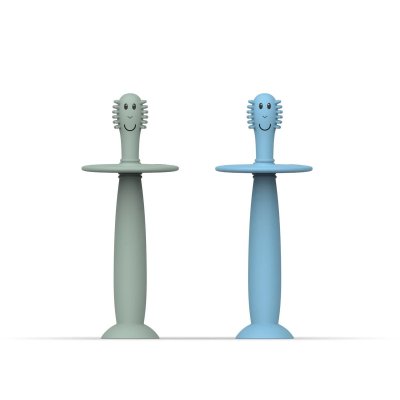Matchstick Monkey Tréninkový zubní kartáček se zátkou - Mint Green/Light Blue