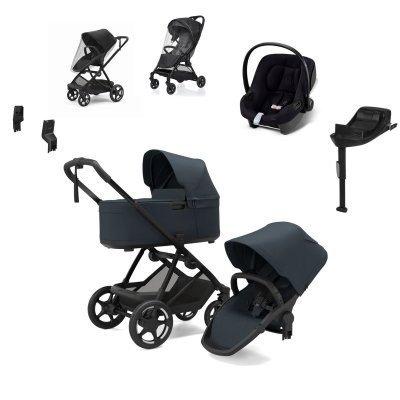 Thule Charm Kompletní kočárek + Autosedačka Cybex + Základna + Uni příslušenství - Darkest Blue