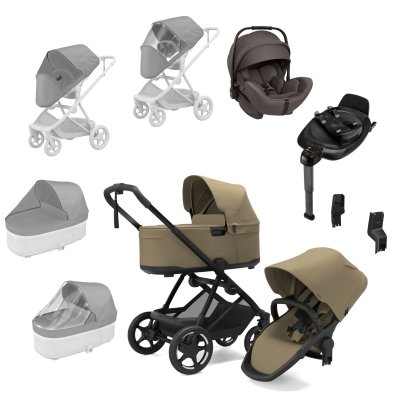 Thule Charm Kompletní kočárek + Autosedačka Nuna + Základna + Příslušenství - Faded Khaki