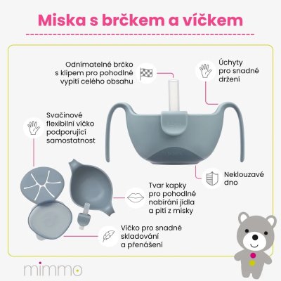 b.box Miska s brčkem a víčkem 3v1 - Béžová - obrázek