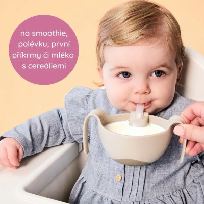 b.box Miska s brčkem a víčkem 3v1 - Béžová - obrázek