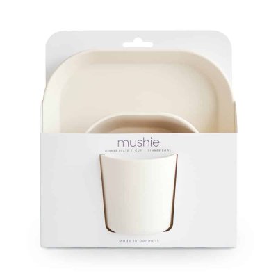 Mushie Hranatá jídelní sada - Ivory